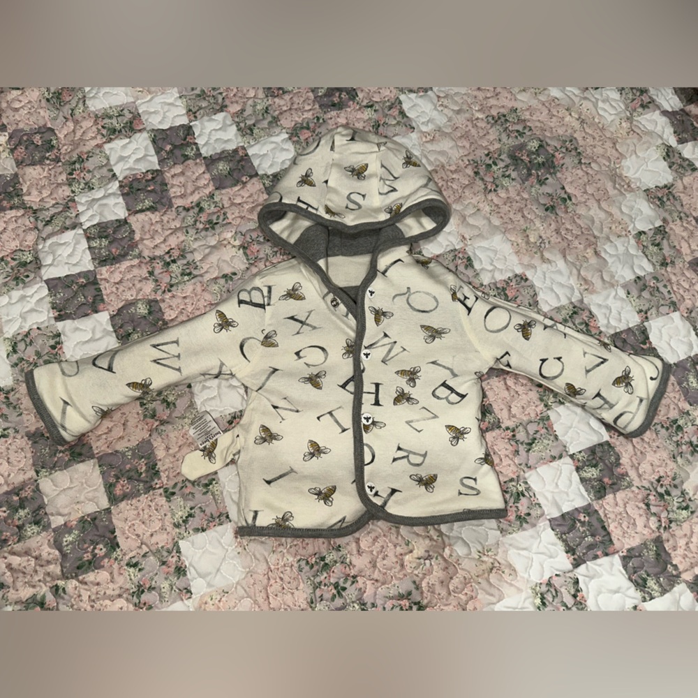 Burt's Bees Baby Striped Alphabet Print Reversible Button Up Jacket Coat